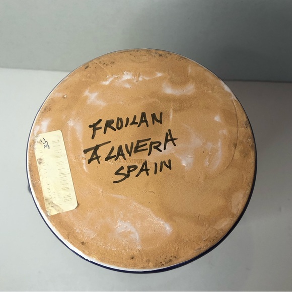 Hand made ceramic floral 9 inch blue and yellow pitcher from Spain - Picture 4 of 6